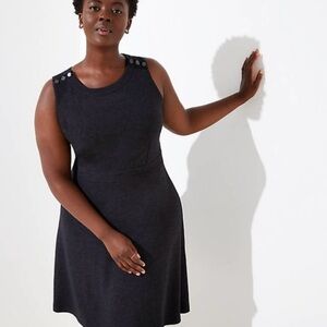 Loft Sleeveless Ribbed Charcoal Flare Dress with Button Detail